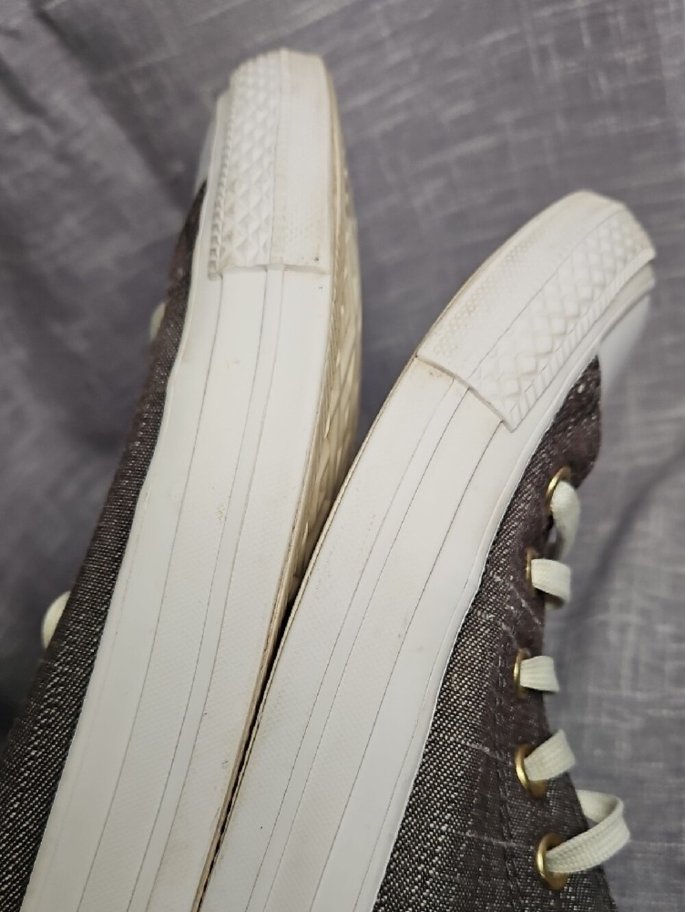 Converse Chuck Taylor All Star Ox Washed Linen Low Top Sneakers Grey Gold Accent - Picture 15 of 15